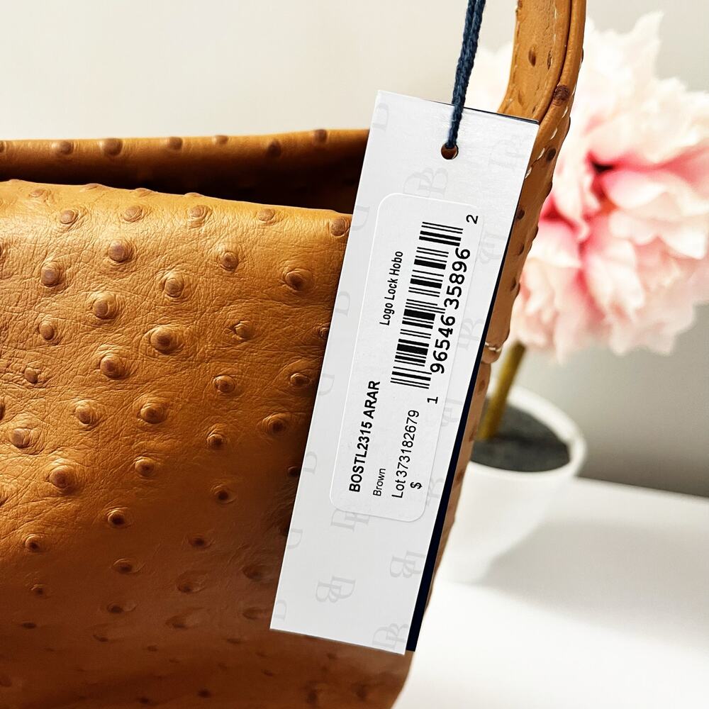 NEW Dooney & Bourke Caramel Ostrich Embossed Leather Logo Lock Hobo Bag NWT $388 - Picture 8 of 9